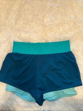 Fabletics Teal Waistband & Navy Athletic Shorts